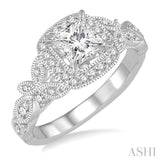 3/4 Ctw Diamond Engagement Ring with 1/2 Ct Princess Cut Center Stone in 14K White Gold