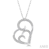 1/6 Ctw Double Heart Round Cut Diamond Pendant With Link Chain in 10K White Gold