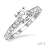 5/8 Ctw Round Cut Diamond Ladies Engagement Ring with 1/3 Ct Round Cut Center Stone in 14K White Gold
