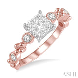 3/8 Ctw Princess Cut Shape Accentuated Shank Lovebright Diamond Cluster Ring in 14K Rose and White Gold