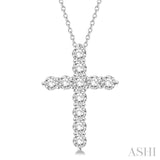 2 Ctw Round Cut Diamond Cross Pendant in 14K White Gold with Chain