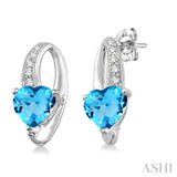 Silver Heart Shape Gemstone & Diamond Fashion Earrings