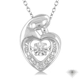 Silver Heart Shape Mom & Child Emotion Diamond Pendant