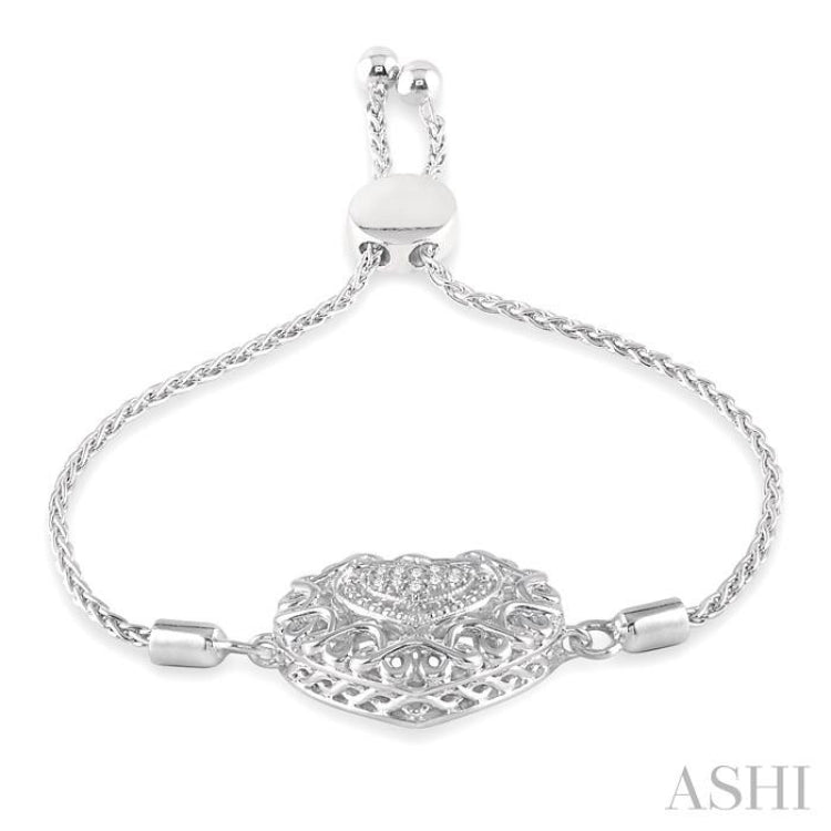 Silver Heart Shape Puff Diamond Lariat Bracelet