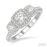 5/8 Ctw Cushion Shape Past, Present & Future Round Cut Diamond Semi Mount Engagement Ring in 14K White Gold