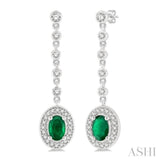 3/8 Ctw Oval Shape 6x4MM Emerald and Round Cut Diamond Drop Earrings in 14K White Gold