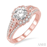 1 1/6 Ctw Diamond Engagement Ring with 3/4 Ct Round Cut Center Stone in 14K Rose Gold