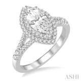 1 1/4 Ctw Diamond Engagement Ring with 3/4 Ct Marquise Cut Center Stone in 14K White Gold