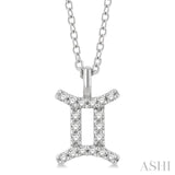 1/10 Ctw Gemini Round Cut Diamond Zodiac Pendant With Chain in 10K White Gold