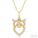 1/8 Ctw Owl Frame Petite Round Cut Diamond Fashion Pendant With Chain in 10K Yellow Gold
