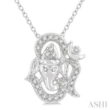 1/10 Ctw Ganesha in OM Petite Round Cut Diamond Fashion Pendant With Chain in 10K White Gold