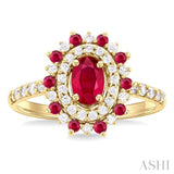 Oval Shape Gemstone & Halo Diamond Ring