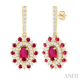 1/3 ctw 5X3MM & 1.45MM Ruby and Round Cut Diamond Precious Earring in 14K Yellow Gold