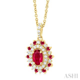 Oval Shape Gemstone & Halo Diamond Pendant