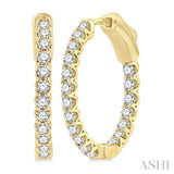 1 ctw Interior and Exterior Embellishment Round Cut Diamond Fashion Hoop Earring in 14K Yellow Gold