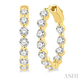 2 ctw Interior and Exterior Single Prong Set Round Cut Diamond Fashion Hoop Earring in 14K Yellow Gold