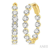 4 ctw Interior and Exterior Single Prong Set Round Cut Diamond Fashion Hoop Earring in 14K Yellow Gold