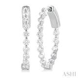 1 ctw Interior and Exterior Single Prong Set Round Cut Diamond Fashion Hoop Earring in 14K White Gold