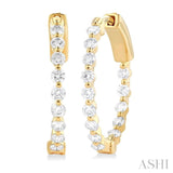 1 ctw Interior and Exterior Single Prong Set Round Cut Diamond Fashion Hoop Earring in 14K Yellow Gold