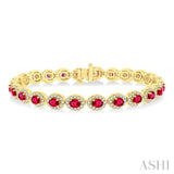 2 1/6 ctw Oval Cut 4X3MM Ruby and Round Cut Diamond Halo Precious Tennis Bracelet in 14K Yellow Gold
