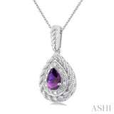 Silver Pear Shape Gemstone & Diamond Pendant