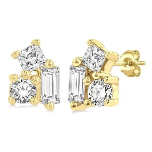 1/6 ctw Petite Tri-Stone Scatter Princess, Baguette & Round Cut Diamond Fashion Ring in 10K White Gold