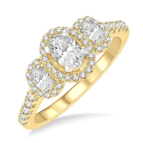 5/8 Ctw Oval Shape Past, Present & Future Round Cut Diamond Semi Mount Engagement Ring in 14K Yellow and