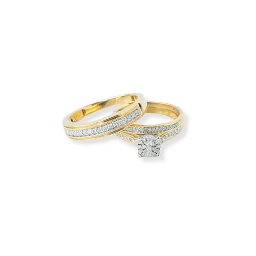 3/8 Ctw Round Cut Trio Wedding Set in 10K Yellow Gold